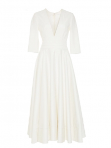 Robe de mariée PROSPERE en satin de coton blanc ivoire cintrée évasée manches 3/4 Prix boutique 2600€ Taille 36