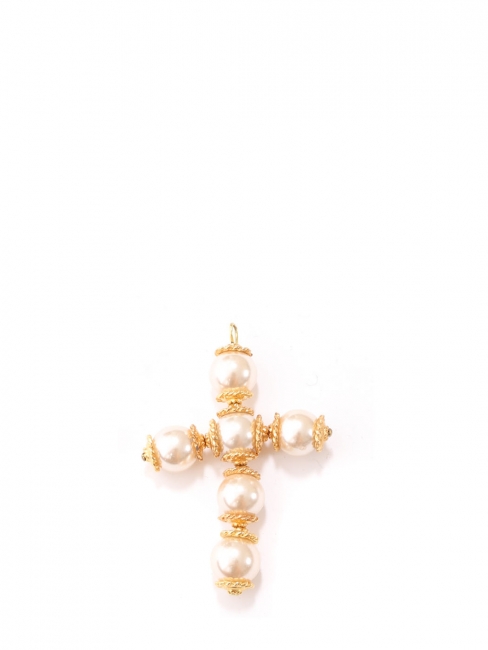 White beads and gold brass large cross pendant