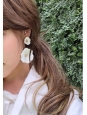 White petal flowers with gold hearts pierced ear earrings