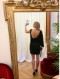 One shoulder open back draped black glitter cocktail dress Retail price €1500 Size 36 to 38