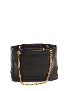 Black leather large cabas tote bag with gold chain straps Retail price €1400