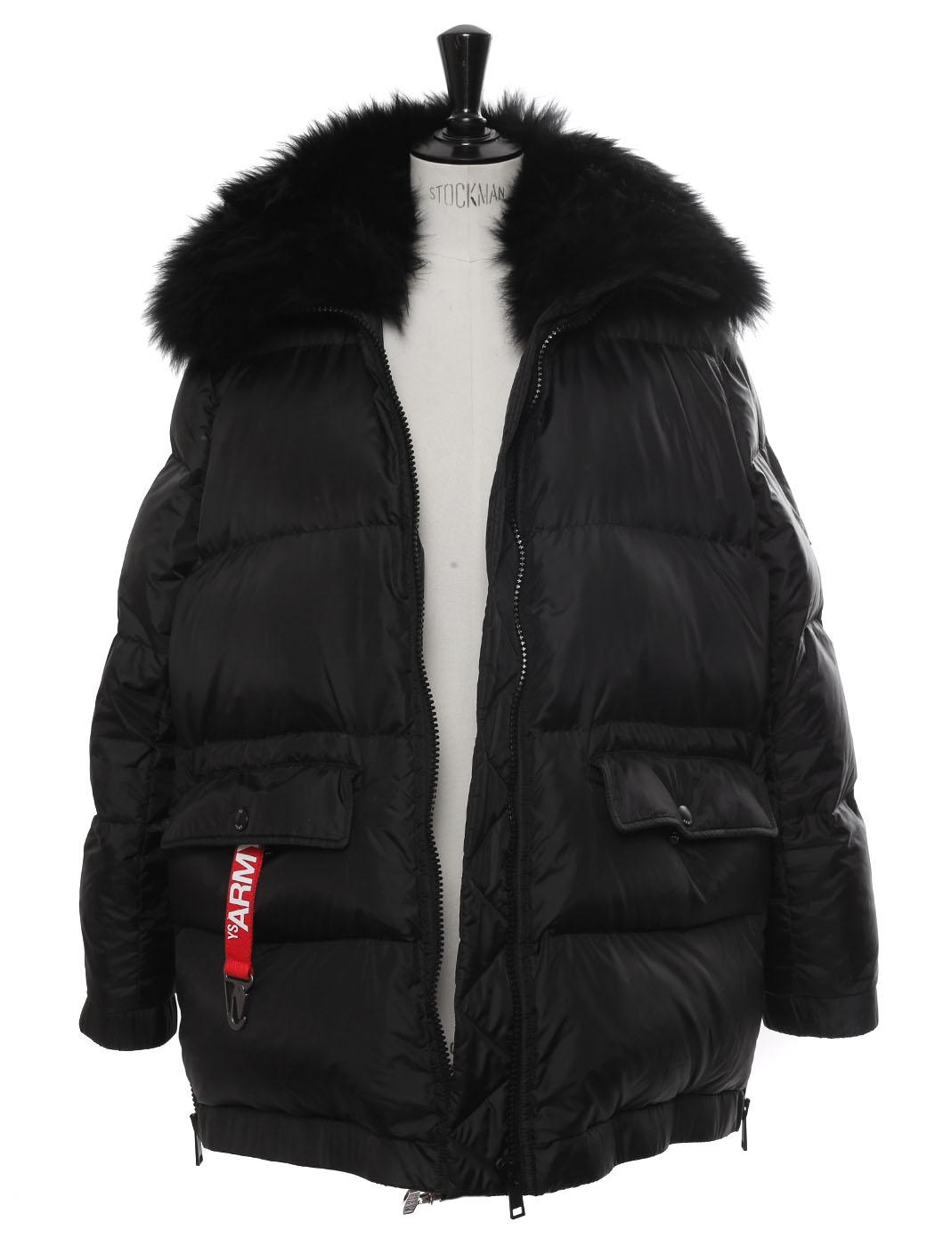 Jug Concession Torment Boutique YVES SALOMON ARMY Black puffer winter parka coat with lamb fur  collar Retail price 1000€ Size 36