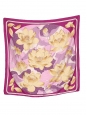 Foulard carré FLEUR DE LOTUS en twill de soie violet rose et jaune pastel Prix boutique 350€ Taille 90 x 90