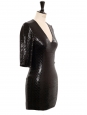 Mini robe de cocktail moulante décolleté V plongeant brodée de sequins brillants noirs Px boutique 1900€ Taille S