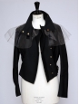 Black wool crêpe cropped jacket with vinyl collar Retail price €3000 Size 34