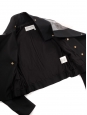Black wool crêpe cropped jacket with vinyl collar Retail price €3000 Size 34