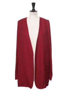 Burgundy red wool crepe luxurious long jacket Retail price €1500 Size 38