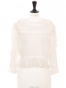 Pleated with silk long sleeves blouse with ruffles Retail price €2000 Size 38