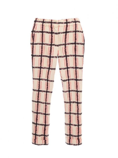 Beige, black and red printed mohair wool check cropped pants Retail price $1150 Size 36