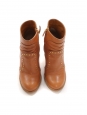 Thick wooden heel camel brown leather ankle boots with gold studs Retail price €900 Size 38.5