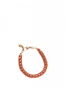 Gold plated brass thin chain bracelet braided with red leather Retail price €250