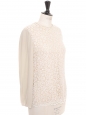 Ecru white floral lace top with pearl grey silk sleeves Retail price €950 Size 38