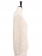 Top manches longues en dentelle fleurie et soie blanc écru et gris perle Prix boutique 950€ Taille 38