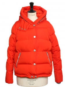 Ultra warm bright red hooded down jacket NEW Size 38