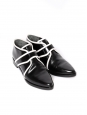 Black glazed leather flat ankle boots with white trimming Retail price €500 Size 40