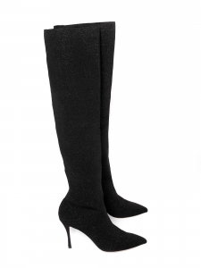 Black iridescent stretch over the knee high heel boots Retail price €750 Size 38