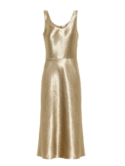 Gold metallic mid-length tank dress Retail price $432 Size 36