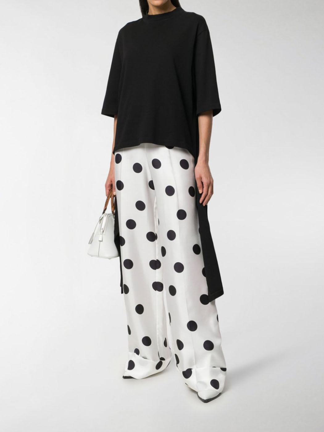 Boutique MAISON MARGIELA Black and white polka dot high waist wide leg  palazzo pants Retail price €665 Size XXS