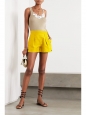 High waist bright yellow pleated crepe shorts Retail price €490 Size 36/38
