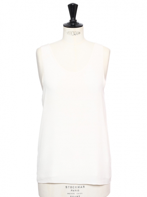 ICONIC Ivory white silk crepe tank top Retail price €390 Size 40