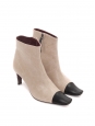 Black square toe and beige leather heel ankle boots Retail price €1300 Size 37