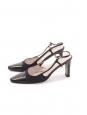 Black leather and canvas pointy top slingback pumps Retail price €800 Size 37