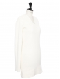 Long sleeves V neck ivory white stretch jersey mini dress Retail price €1500 Size 38