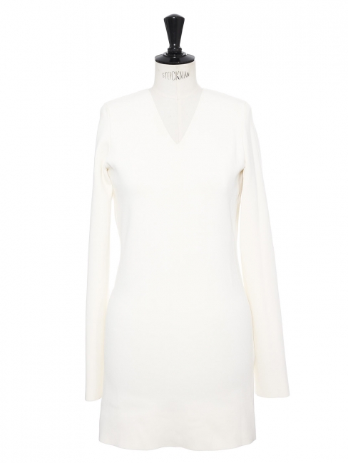 Robe manches longues col v en jersey stretch blanc ivoire Prix boutique 1500€ Taille XS