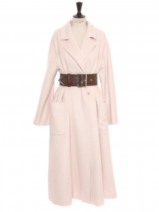CADINE White pink wool and alpaga very long coat Retail price €2035 Size 40