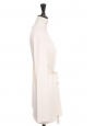 Cream white cashmere and wool V neck belted sweater embroidered with buttons Retail price €850 Size M