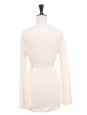 Cream white cashmere and wool V neck belted sweater embroidered with buttons Retail price €850 Size M