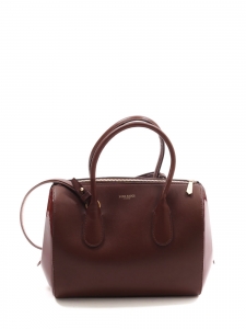 Burgundy prune leather and patent leather handbag with strap Retail price €1500