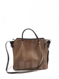 MARCHE Brown snake leather and black suede tote bag with strap Retail price €2880