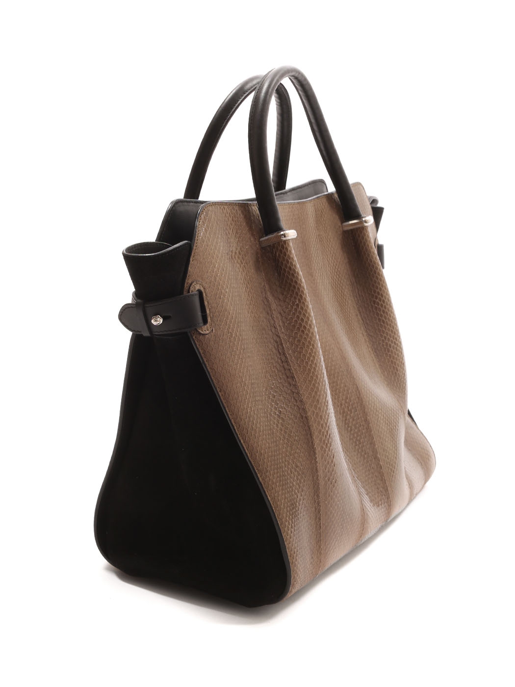 Boutique NINA RICCI MARCHE Brown snake leather and black suede tote bag ...