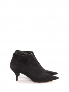 Low heel black suede and pony calf pointy toe ankle boots Retail price €950 Size 37.5