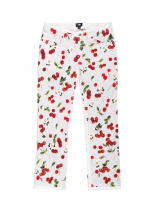Pantalon en denim blanc imprimé cerise rouge Prix boutique €645 Taille 34