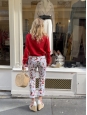 Red cherry printed white denim capri pants Retail price €645 Size XS