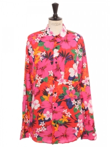 Bold pink orange green white tropical floral print Hawaiian shirt Retail price €195 Size 37
