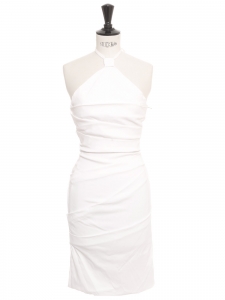 White stretch halter neck open back cocktail dress Retail 1130€ Size XS