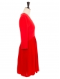 Pleated ruby red silk and wool cinched, flared, V neck dress Retail price 2880€ Size 36