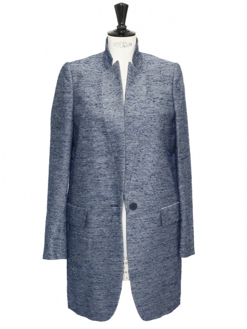 BRYCE boucle heather blue silk and cotton structured spring coat Retail price $1,585 Size 38