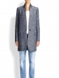Manteau veste BRYCE bouclé en coton et soie bleu chiné Prix boutique $1,585 Taille 36