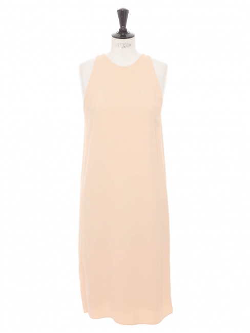 Powder pink crepe round neck sleeveless midi dress Retail price €1100 Size XS