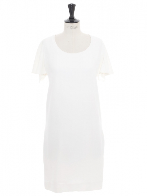 Open back white silk and crepe short sleeves dress Retail price 1450€ Size 38