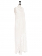Ivory white silk and floral lace long wedding dress Retail price €4000 Size 38
