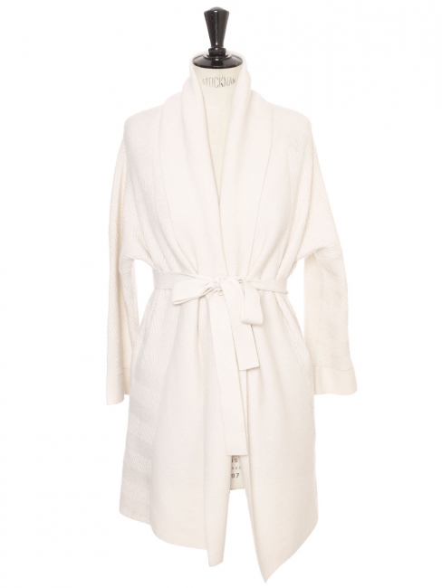 Thick white cashmere wool knit belted cardigan Retail price €699 Size 36 to 38