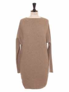 Camel brown cashmere wool knit midi dress (or long sweater) Retail price 699€ Size 36 to 40