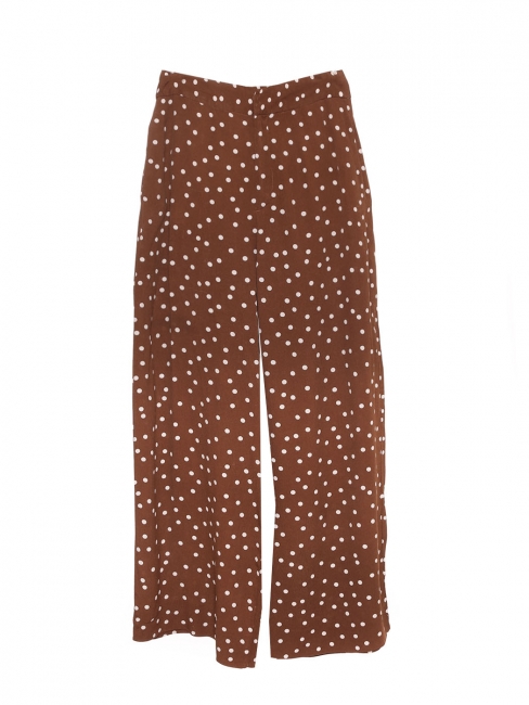 Brown and white polka dot crepe wide-leg pants Size M
