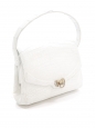 White color croco style embossed leather mini shoulder bag