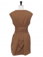 Brown cotton sleeveless belted dress with gold eyelets Retail price €1200 Size 40/42